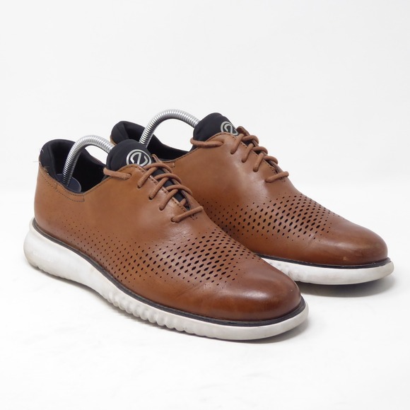 Cole Haan Mens 2.Zerogrand Brown Leather Perforated Oxfords Dress Shoes 9M - Picture 1 of 8